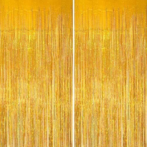 KERNOWO Lametta Vorhang Gold Glitzer,2 Stück Party Luftschlangen Party Hintergrund Folien Luftschlangen Dekoration für Geburtstagsdeko Neujahr Hollywood Hochzeit 90er Abschluss Graduation Party Deko