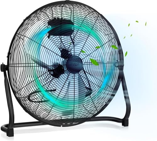 GOPLUS Ventilateur de sol 50CM, 160W&3 Vitesses Réglable, Inclinaison Réglable 145°, Ventilateur Silencieux Industriel avec Poignée Portable pour Maison, Entrepôt, Atelier