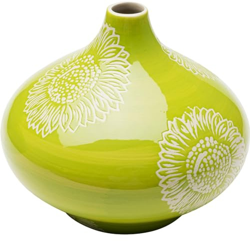 Kare Design vas stor blomma, grön, dekorativ vas, blomvas, porslin, handgjord, unik, 21 cm (H)