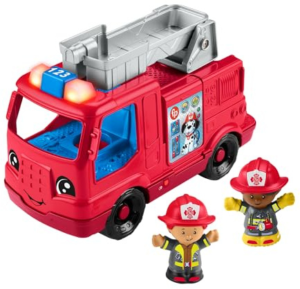 Fisher-Price Little People Toddler Toy Fire Truck Musical Push-Along Vehicle with 2 Figures for Kids Ages 1+ Years, Multilanguage Version, HYR88