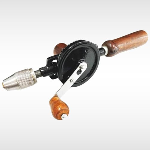 Dunnet Tools 8mm Hand Drill 1/4 Inch 3 Jaw Double Pinion Keyless Chuck Hand Tools Double Pinion Wood Side Drilling Crank Manual Turn 285mm Overall Length