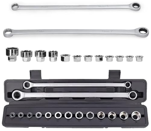 CHENRI Adjustable Ratchet Wrench Kit, Verstellbarer Schraubenschlüssel, Flexibler Kopf Ratschenschlüssel, Doppel Ringschlüssel Satz Extra langer Schraubenschlüssel für Haus, Auto Reparatur (Deadhead)