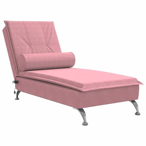 vidaXL Massage Chaiselongue mit Nackenrolle, Liegesessel mit Sperrholzlatten Metallbeine, Relaxliege für Wohnzimmer, Liegestuhl, Rosa Samt