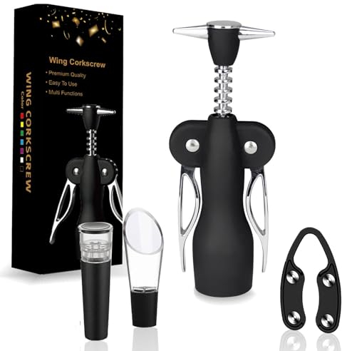 Cavatappi manuale | Set di 4 apribottiglie in acciaio inox | Cavatappi ad ala | Solvente sughero resistente per casa e ristoranti | Strumento di cavatappi premium per gli amanti del vino