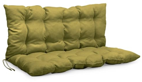 MG Design Bankauflage 120 x 50 x 50 cm Kissen grün - Sitzkissen & Rückenkissen aus Polsterstoff, mit weicher Füllung, mit Schnüren zum Binden - Gartenbankauflage, Bankkissen