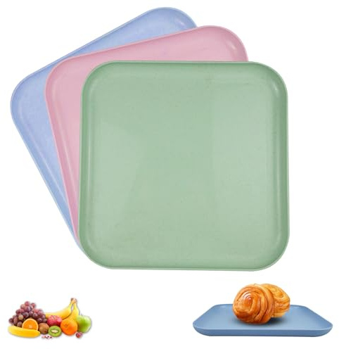 duisoad 3 Stück Kunststofftablett Serviertablett rutschfest Rechteckig 29 x 2.5 cm Tablett Aus Kunststoff für Küche, Restaurant, Party, Hotel (Rosa, Blau, Grün)