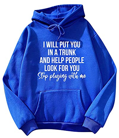 Sudaderas ligeras y holgadas para mujer, con capucha y forro de lana, a la moda, lisas, lisas, te pondré en un baúl y ayudaré a la gente a buscarte, sudaderas con capucha fresca con capucha Y2K, azul,