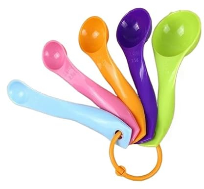 Lot de 5 cuillères à mesurer en plastique 1/2,5/5/7,5/15 ml Mesurez les grammes de tasses de poudre et d'épices Mesurez la cuillère de cuisine(Colorful)