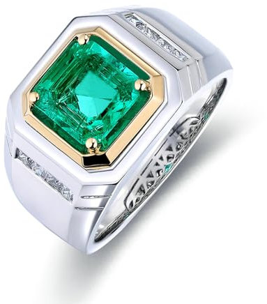 Bishilin Ring Weißgold 585 18K Echt, Verlobungsringe Herren mit 2ct Smaragd Siegelring Trauringe Hochzeit Ring Männer Nickelfrei Größe56 (17.8)
