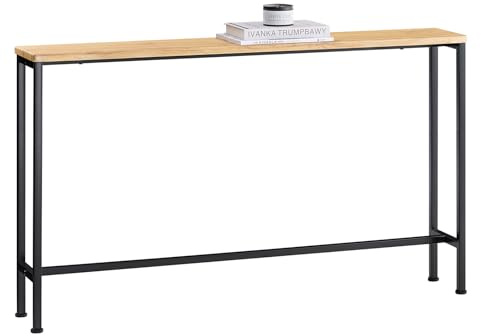 SoBuy Konsolentisch schmal 120x80x20cm für Flur | Flurtisch aus MDF und Metall, offene Ablagefläche, Tragkraft 50kg, natur & schwarz FSB19-L-E