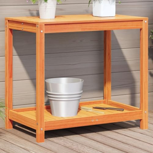 Tidyard Table de rempotage avec étagère Cire Marron Bois Massif de pin, Banc de Rempotage avec Étagère, Plan de Travail Outils Table de Jardinage, Station d'empotage pour Terrace, Jardin Style D