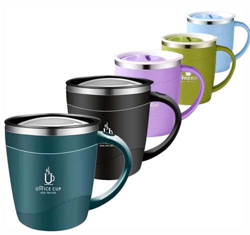 Offer Shop Coffee Mug 500ml (16oz), Double Wall Vacuum Insulated Stainless Steel Coffee & Tea Cup Non-Slip Handle and Slider Module Lid Reusable BPA Free Navy Blue