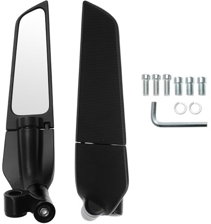 VekAuto Espejo Retrovisor Moto 1 Set Ajustable 360° Negro Aluminio M8/M10 | Para Honda VTX1800/VTX1300/GL1800/CTX700/CTX1300, Tamaño Espejo 11x3.7cm, Universal, Vidrio Blanco, Posición Manillar