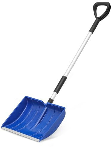 SFIHOME Pelle à neige de 40,6 cm de large avec poignée en aluminium et bande en aluminium, grande pelle à neige pour allée, maison, terrasse, allées, déneigement, bleu