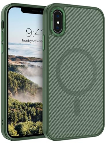 BENTOBEN Magnetische Schutzhülle für iPhone X, iPhone XS Hülle mit Kohlefaser-Design [Magsafe-kompatibel] Stoßfeste dünne kratzfeste matte Handyhülle für iPhone X/XS - Grün
