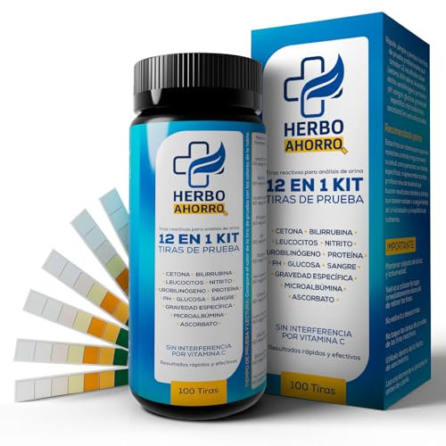 Test Orina 12 en 1 - Tiras para medir Leucocitos, Glucosa, Cetonas, Ph, Proteína, Bilirrubina, Nitrito, Ácido Ascórbico, Gravedad Específica, Urobilinógeno, Microalbúmina, Sangre - Urianálisis 100uds