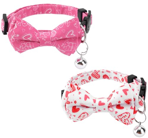 2 Stück Katzenhalsbänder zum Valentinstag, Kätzchenhalsbänder Katzenhalsband mit Fliege Kätzchenhalsband mit Fliege Valentinstagshalsband für Kätzchen Süßes Katzenhalsband für Haustiere