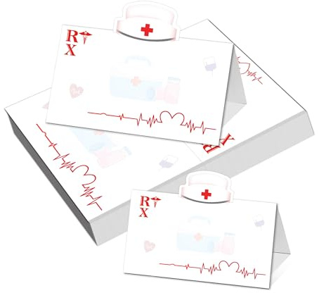 50 biglietti a tema ospedaliero per tende alimentari, 10 x 8,9 cm, etichette per tende da infermiera, per feste di laurea e infermieri, 3D, segnaposti da tavolo