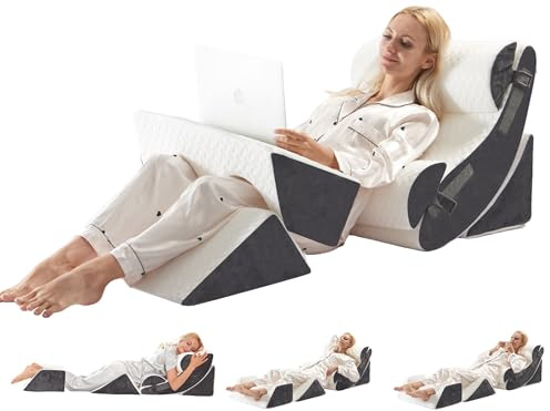 WSOFRLAC 6PCS Multi-Functional Bed Wedge Pillow Kit - 7-in-1 Orthopedic Support for Back/Neck/Legs, Post Surgery Recovery & Sitting Up in Bed, Post Surgery Foam for Body, White Grey