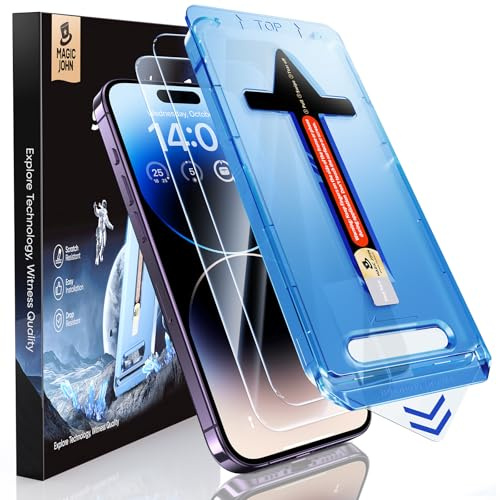 MAGIC JOHN 2 Stück für iPhone 14 Pro Schutzfolie(6,1 Zoll), Auto-Dust-Eliminierung, 9H Härte Folie, Ultra-Klar Displayschutzfolie, Bläschenfrei, Einfache Installation