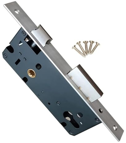 Cubstone Edelstahl 8525 Einsteckschloss, 85MM Center 25MM Backset Lock Body, Geräuscharm Satin Nickel Frame Türschloss für Innen-und Außentüren - Umkehrbare schräge Zunge(25mm)
