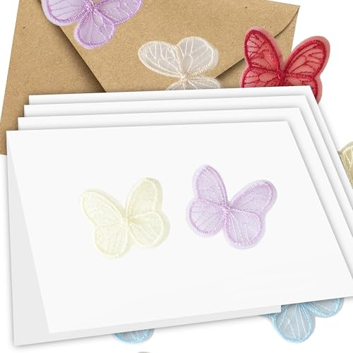 Bear and Bee Set mit 10 Blanko Grußkarten – inklusive 20 Seiden Schmetterlingen – A6 mit Kraftumschlägen