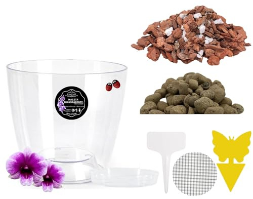 LiveLaif® Kit Transplante Orquideas: Maceta Orquidea Oval ⊘13 cm (Agujeros y Plato) + Sustrato Orquideas Premium con Corteza de Pino, Coco, Arlita, Perlita, Vemiculita, Abono NPK + Accesorios