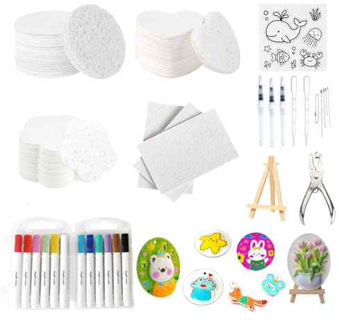 20 Stück Magic Puffy Paint 3D Drawing Magic Canvas Sponge Foam Texture Painting Paper mit 15 Stiften+10 Perlenketten+1 Klammern+2 Tropfer+Schwammpapier+Lochstanzer
