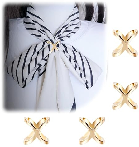 4 Stück X-Förmig Tuchring,Ästhetisch Scarf Clips,Schal Schnalle X Förmig Schmuck Zubehör,Schal Ring Clip,Legierung,Geeignet Für Modebewusste Frauen Seidenschals,Umhänge,Kleidungskombinationen (Gold)