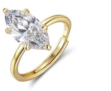 Lllunimon Bague en argent S925 diamant marquise bicolore bijoux minimalistes Style élégant et simple Des cadeaux de tous les jours pour elle,D'or