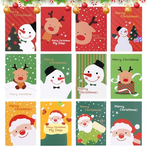Sunshine smile 24 Stück Mini Notizblock Weihnachten,Mini Notizblock,Kleines Notizbuch,Weihnachten Cartoon Notebook,Weihnachts Notizbuch,Weihnachts Notizblöcke