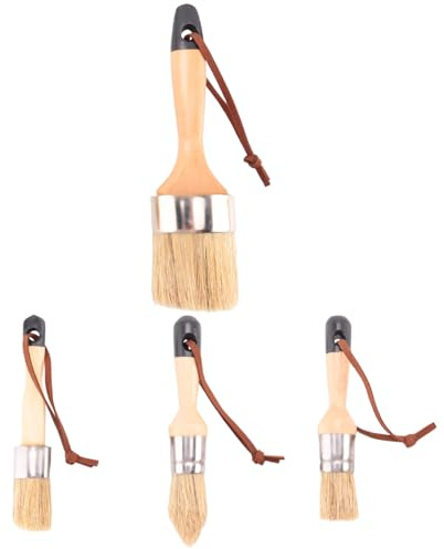Sirxlevcy 4 PCS Craie et Cire Pinceau Meubles Petite Brosse Ronde Ovale Pinceau Craie avec Poils Naturels pour Peinture ou Cirage