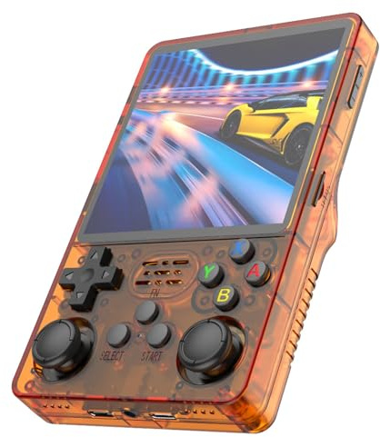 R36 Plus Consola De Juegos Portátil, 20000 Juegos Clásicos Incorporados, Sistema Linux Pantalla IPS De 4,0 Pulgadas, Batería Recargable De 3000mAh, Consola De Videojuegos Portátil-Orange||64GB