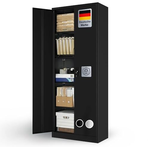 Aktenschrank – Abschließbarer Stahl-Aktenschrank – Büroschrank, Allzweckschrank mit höhenverstellbaren Böden – Robuster Metallschrank, Aufbewahrungsschrank für Büro, Werkstatt, Lager (Schwarz)