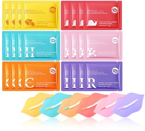 24PCS Collagen Lip Mask Sheet, Gel Lip Mask Set, Repairing & Moisturizing Lip Masks for Dry Chapped Lip Care, Reduce LipsLines, Remove Dead Skin, Fade LipDarkening, Gift Set for Girls