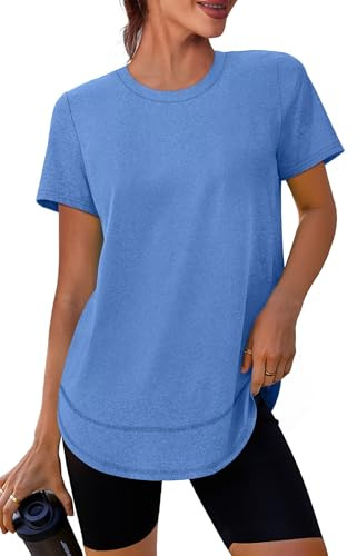 XIEERDUO Gym Tops for Women UK Crewneck Short Sleeve Sports T Shirts Lightweight Moisture Wicking Quick Dry Activewear Clothes with Sun Protection UPF 50+