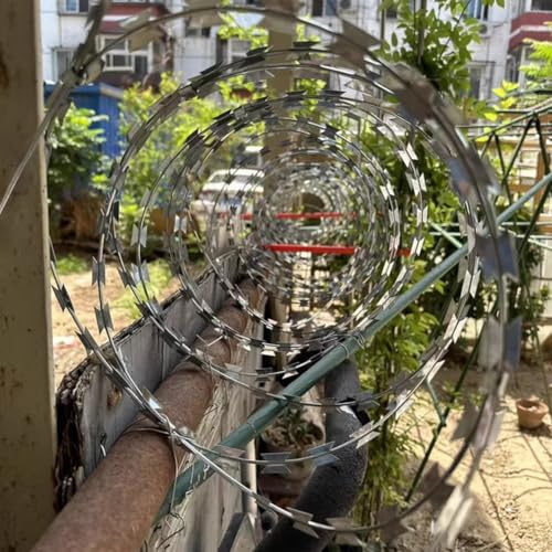 GZHERVICES Stacheldraht, Silberner Stacheldrahtzaun, Verzinkter Stacheldraht, Doppelt Spiralförmiger Stacheldraht, Verzinkter Stacheldrahtzaun, Geeignet Für Gärten Und Landwirtschaft(60cm)