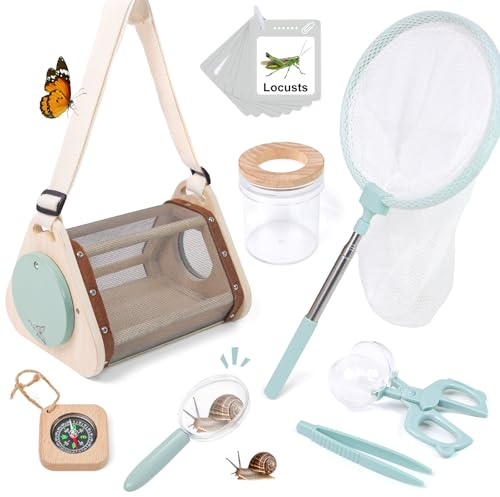 Masonbaby Kinder Abenteuer Entdecker Bug Set Outdoor Entdecker Set, mit Insektenbox, Schmetterlingsfangnetz, Lupe, Insektenfänger, Spielzeug für Draußen Festliche Geschenke für 3, 4, 5 Jahre alt