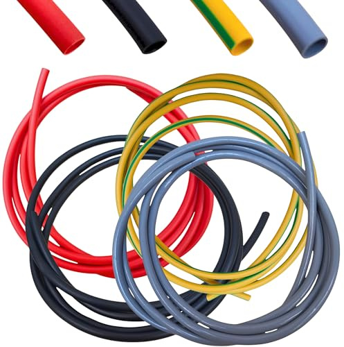 Guaina per cavi elettrici in PVC, colori misti, 3 mm – 4 m, confezione risparmio (1 m ciascuno, rosso, nero, giallo/verde e grigio) | Manicotto isolante per cavi