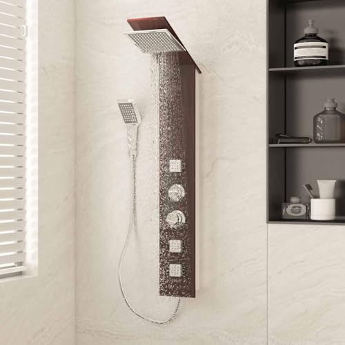 Mangloder duschpanel system glas brun med massagemunstycken handdusch regndusch vattendusch huvuddusch och tillbehör för badkar dusch armatur anslutning slang