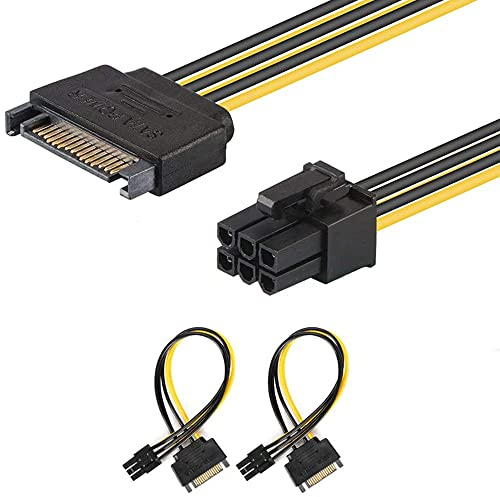 2 Paquets J&D Adaptateur de Câble d’Alimentation pour des cartes vidéos graphiques PCI Express (PCIe) de 15 Broches à 6 Broches SATA