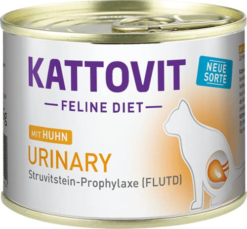 Kattovit Feline Diet Urinary Pollo | 12 x 185 g | Comida húmeda para Gatos Adultos | para recurrencias de cálculos de estruvita y Enfermedades del tracto urinario Inferior | Contenido reducido de