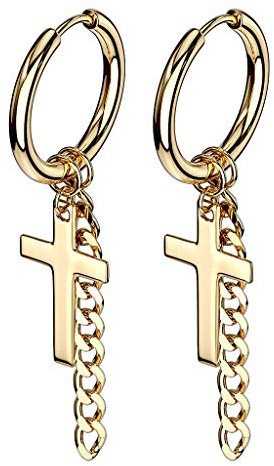 beyoutifulthings 1 Paar Damen Ohringe CREOLEN KREUZ KETTEN ANHÄNGER Ohr-ringe Ohr-stecker Chirurgenstahl Multicolor