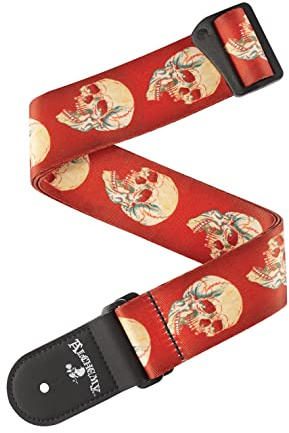 Planet Waves D'Addario Gitarrengurt – Alchemy Gothic Kollektion – Verstellbare Gurte kompatibel mit E-Gitarren, Akustik- und Bassgitarren - Live Life Skull