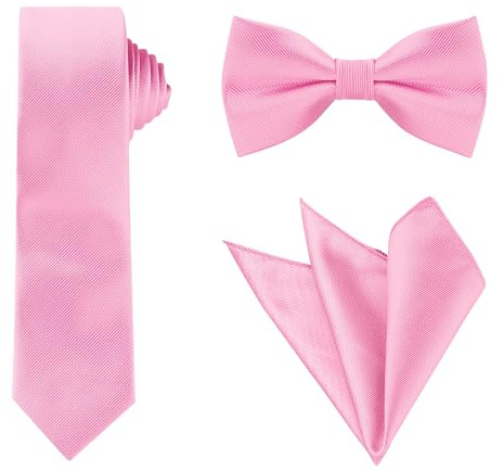 Allegra K Necktie, Pre-Tied Bowtie, and Pocket Square Set Ties for Wedding Business Pink One Size
