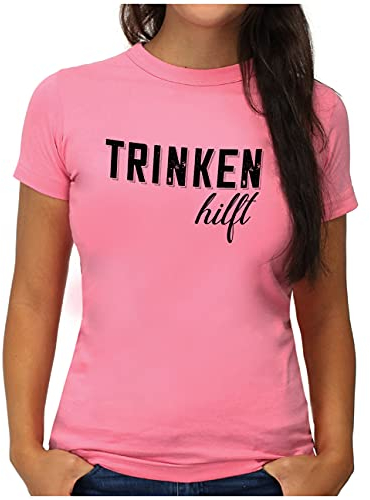 OM3® Trinken hilft T-Shirt - Damen - Wochenende Sauf Party Feiern - XXL, Pink