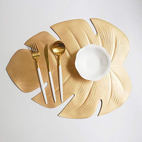 Set von 4 goldfarbenen Tischsets für Esstisch, Untersetzer Lotusblatt, Palmenblatt, Simulationspflanze, PVC-Tasse, Kaffeetisch-Matten für Küche, Weihnachten, Heimdekoration