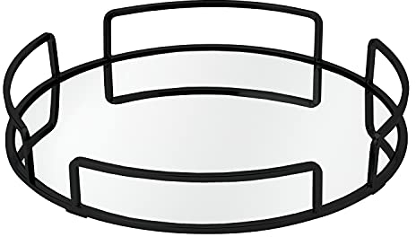 Home Details Bandeja de tocador con Espejo Negro Mate de diseño Redondo Moderno para tocador, Perfume, Escritorio, Organizador de cosméticos y Joyas, Decorativo, (26424-MATTEBLK)