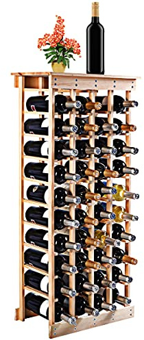RELAX4LIFE Casier Bouteille de Vin 10 Étagères pour 44 Bouteilles,Porte-Bouteilles en Pin Massif pour Caves, Bars, Salon, 103x43x26,7cm