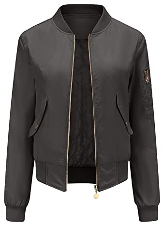 Masrin Bomberjacke Damen Einfarbiger kurzer Baseball Mantel Übergangsjacke mit Stehkragen und Langen Ärmeln Cardigan Bluse mit offenem Reißverschluss Schmale Kurze Jacke Wintermantel